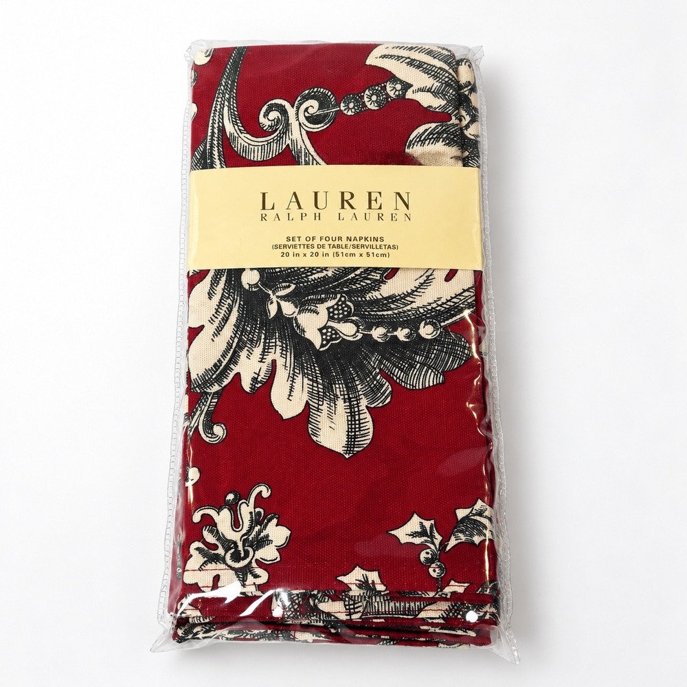 Ralph Lauren Hayley Red Floral Cloth Napkins Set of 4 20x20 Cotton New Package